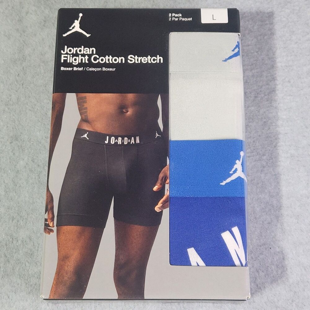Nike Jordan Flight Cotton Stretch Boxer Briefs Mens Large 2 Pack Blue White NWT